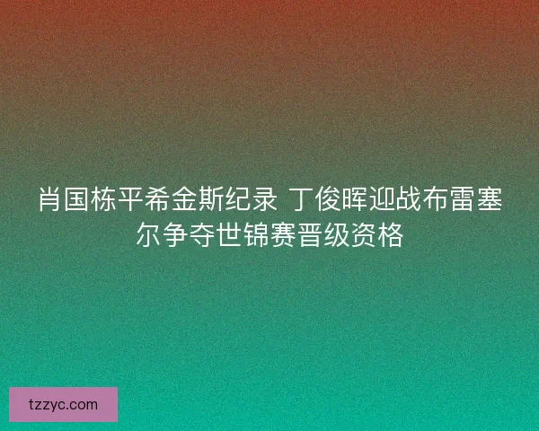 肖国栋平希金斯纪录 丁俊晖迎战布雷塞尔争夺世锦赛晋级资格